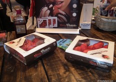 "Nuevos envases Berry Cream con fresas frescas selectas y una tarrina de chocolate fundido para bañar las fresas a modo de "foundat". Además, también presenta una ueva variedad de berries triturados envasados sin conservantes ni aditivos."