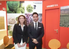 Carlos F. Gutiérrez y su compañera en su stand de Verdimed, principal empresa española productora y exportadora de espinacas.