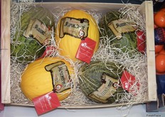Melones Piel de Sapo y Amarillo de Amador, en el stand de Brio Fruits.