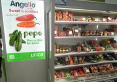 verduras murcianas expuestas en el stand de Unica Group, entre ellas la nueva variedad de pimiento sin semillas Agello.