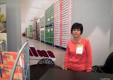 Isabelle Alberny, en su stand de Alma Transitaires, empresa de Perpiñán que ofrece servicios de almacenaje y aduanas.