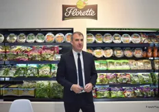 Fermín Aldaz Ariz, director comercial de Florette, en su stand en el que presentó sus nuevas verduras frescas microondables